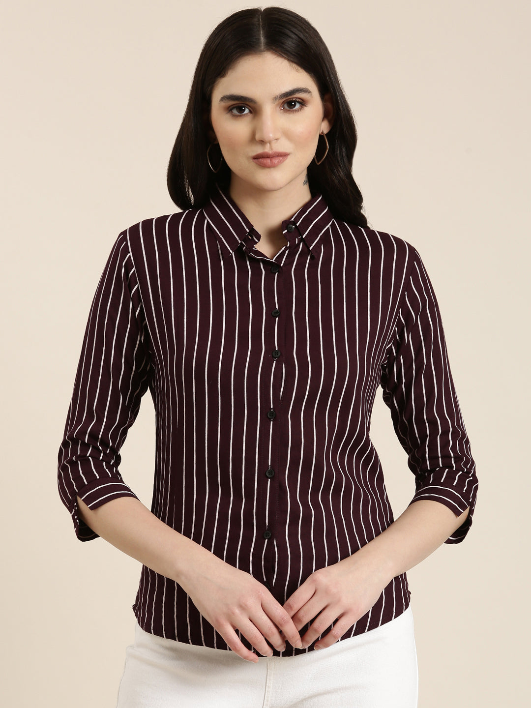 Women Purple Striped Shirt