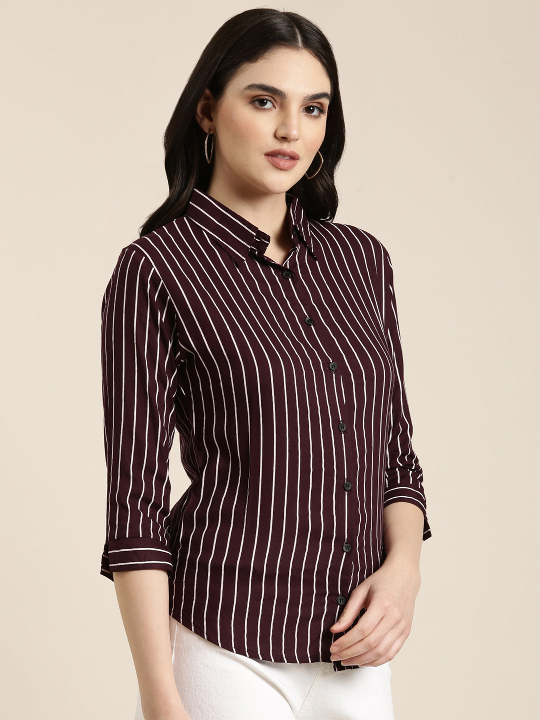 Women Purple Striped Shirt