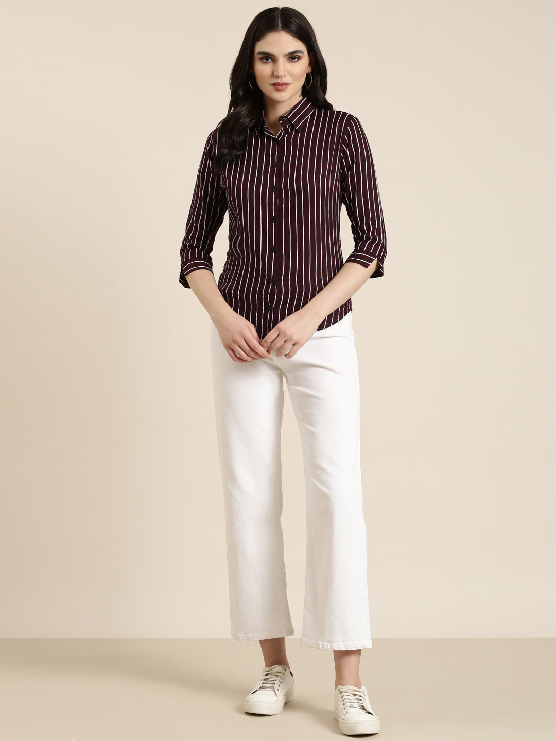 Women Purple Striped Shirt