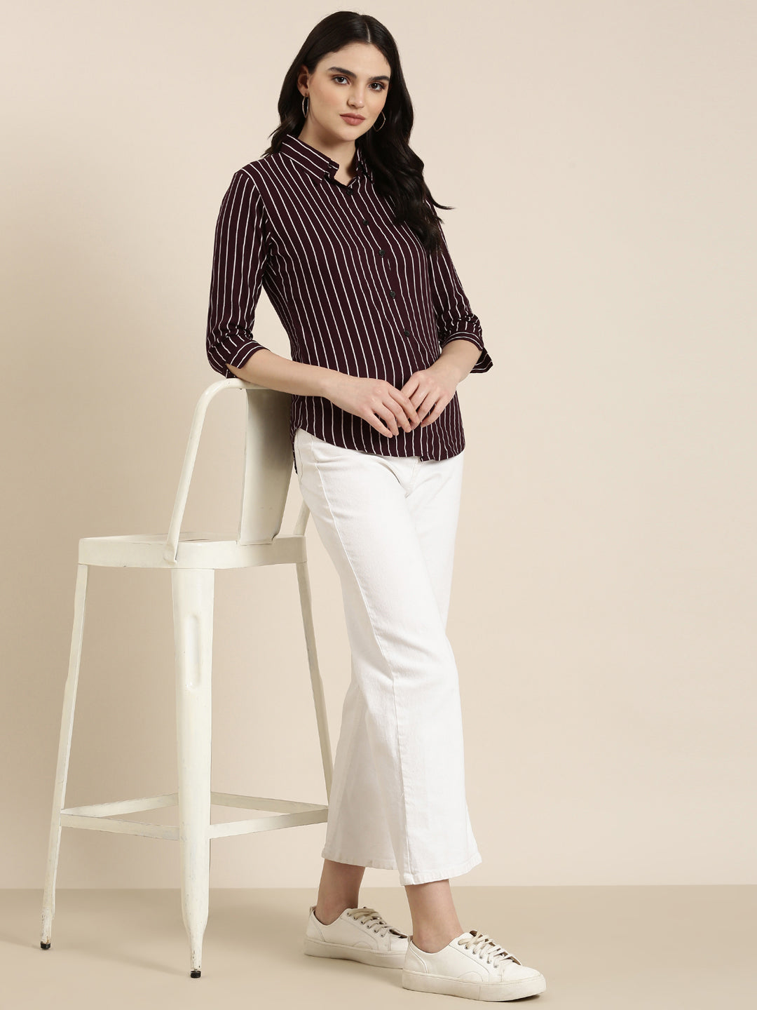 Women Purple Striped Shirt