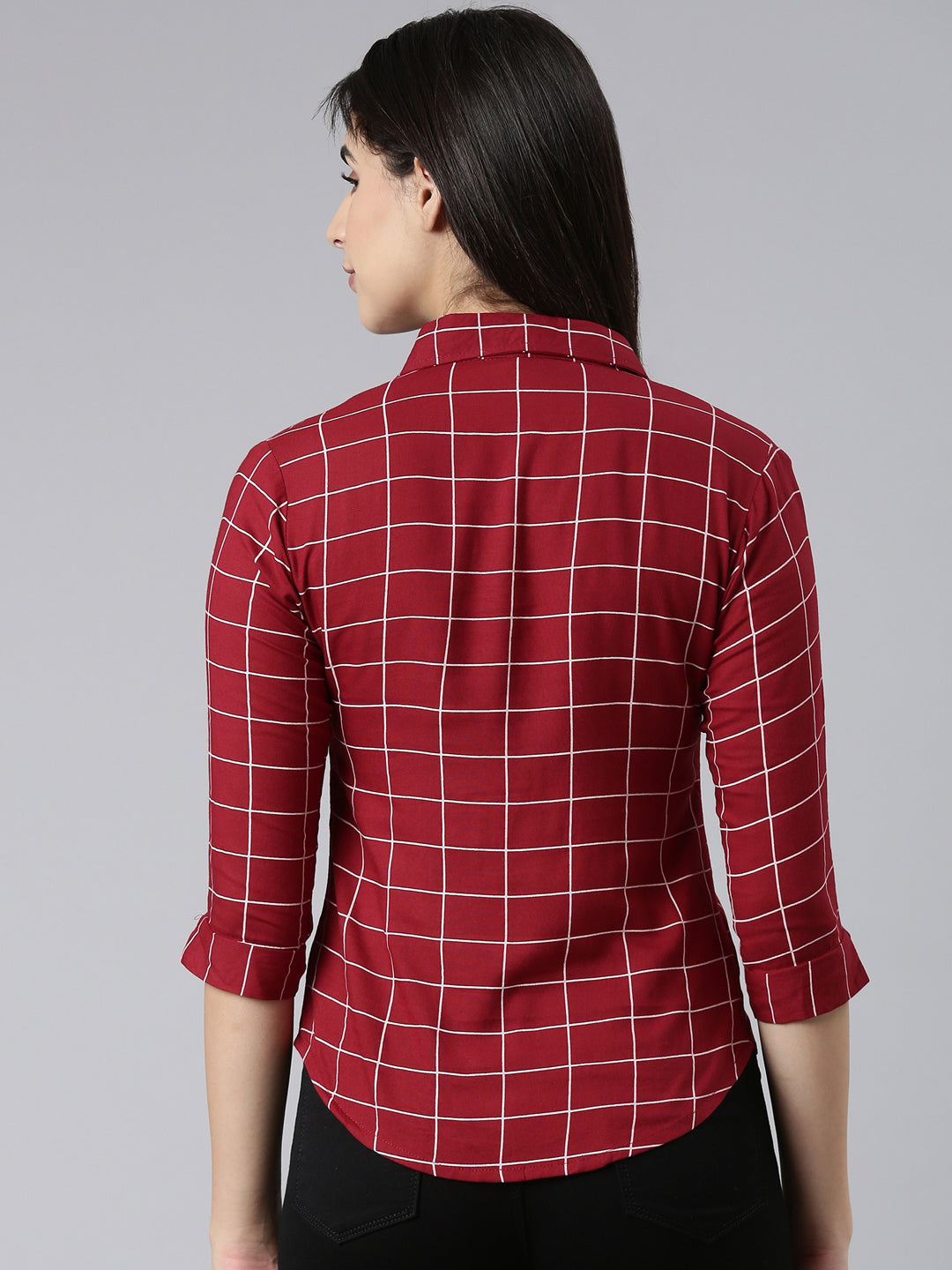 Women Maroon Checked Shirt