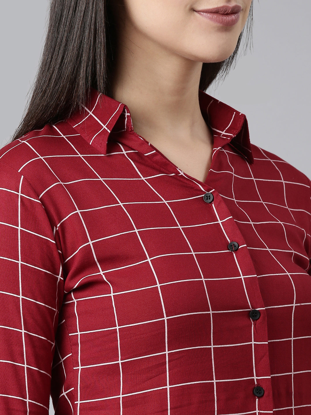 Women Maroon Checked Shirt