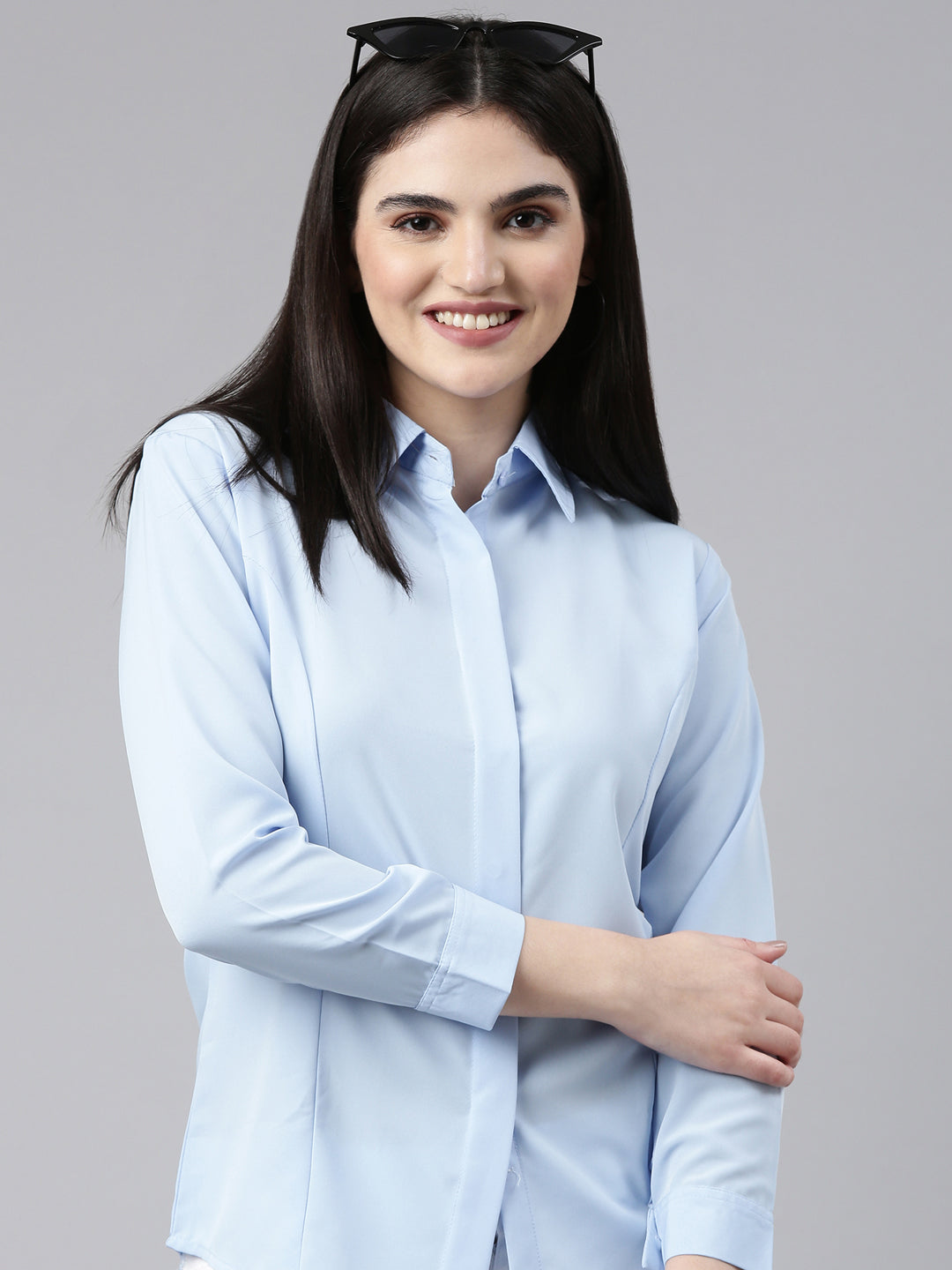 Women Blue Solid Shirt