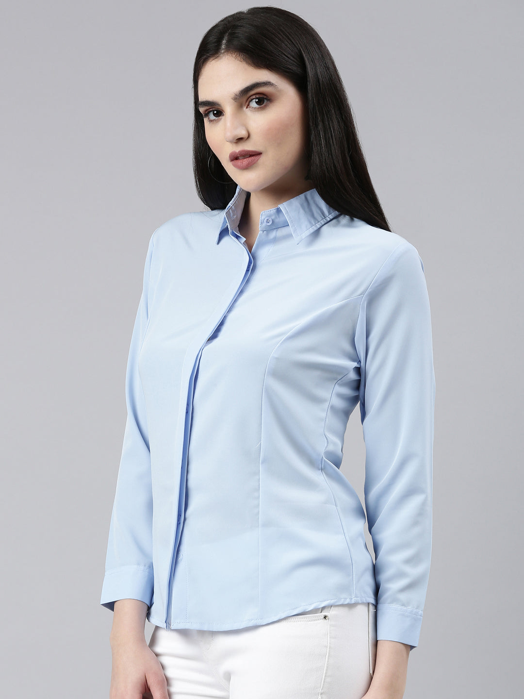 Women Blue Solid Shirt