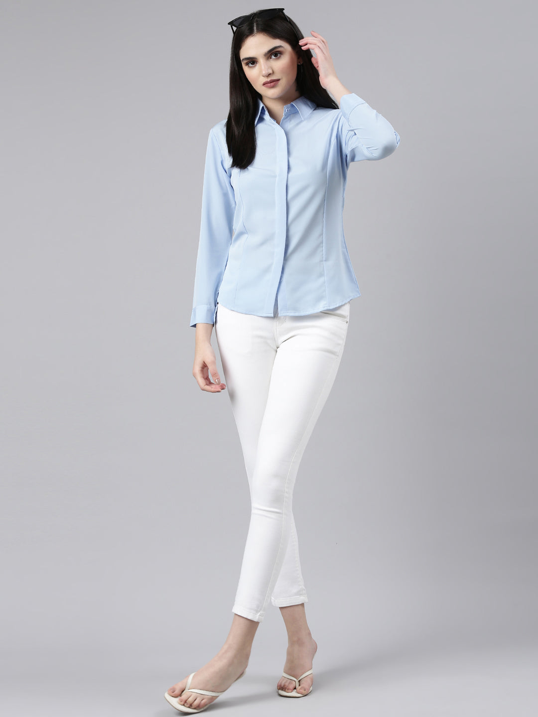 Women Blue Solid Shirt