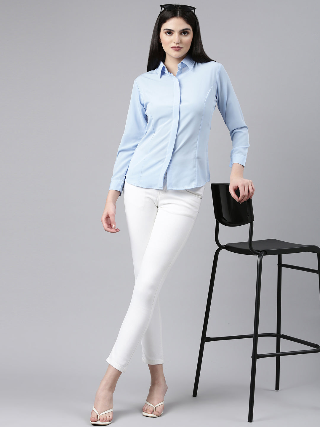 Women Blue Solid Shirt