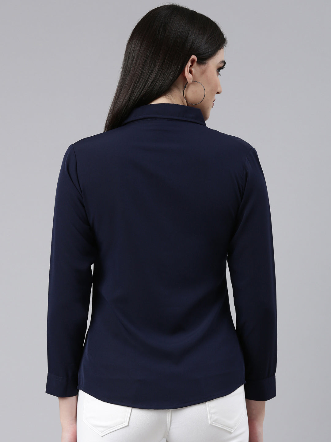 Women Navy Blue Solid Shirt