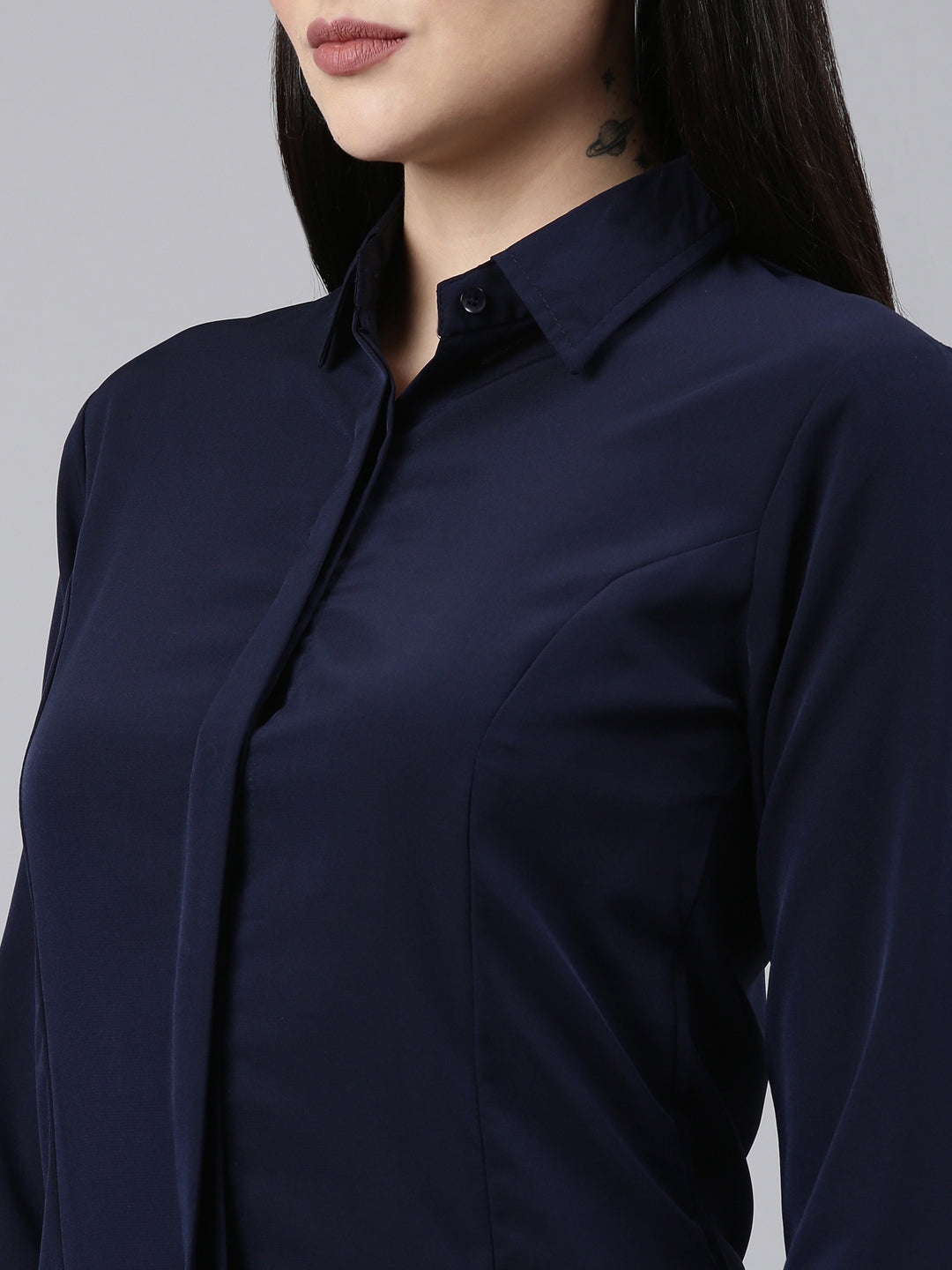 Women Navy Blue Solid Shirt