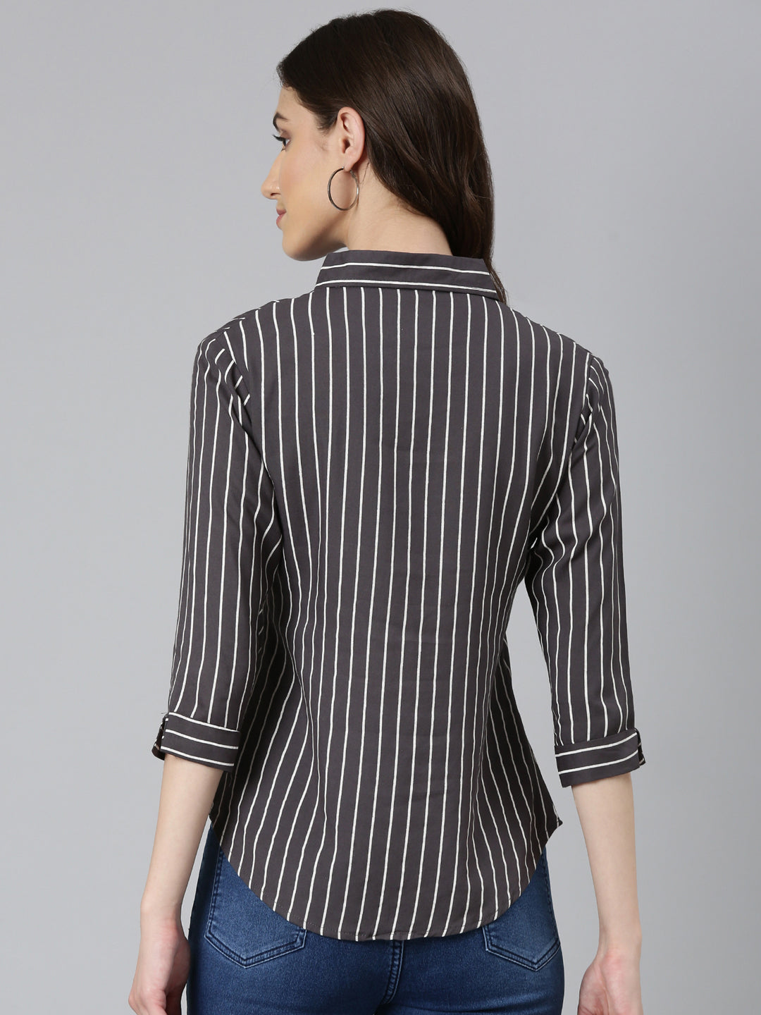 Women Grey Striped Shirt