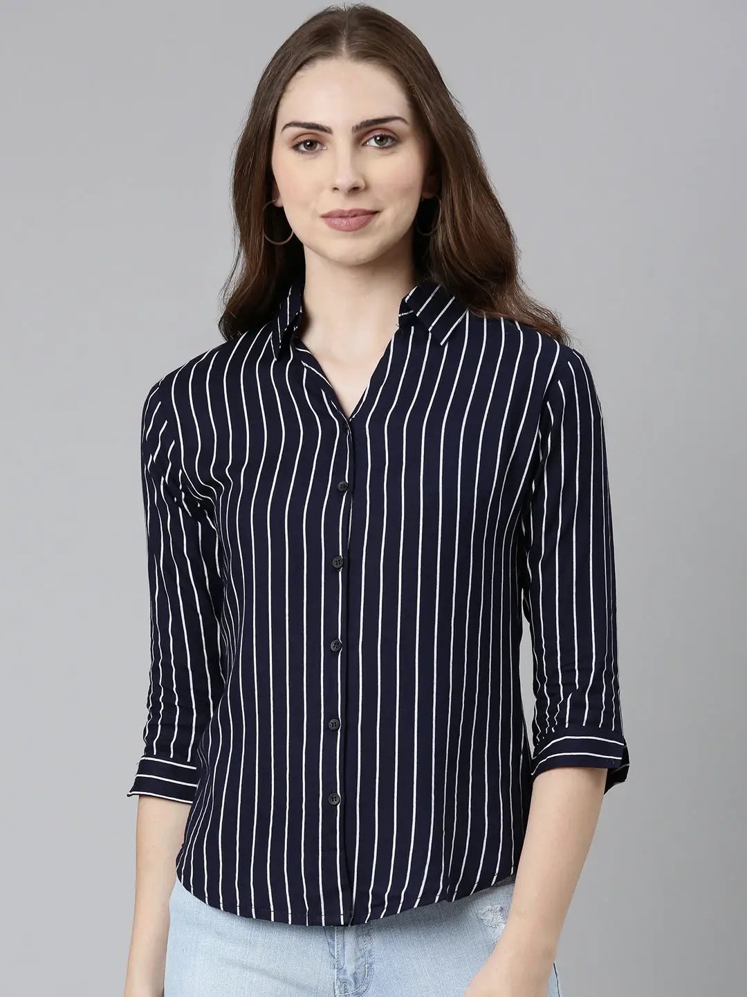 Women's Navy Blue Striped Shirt