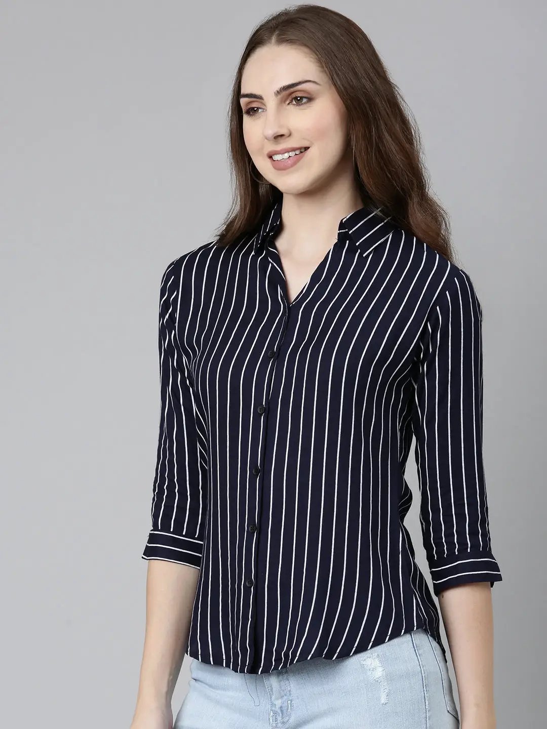 Women's Navy Blue Striped Shirt