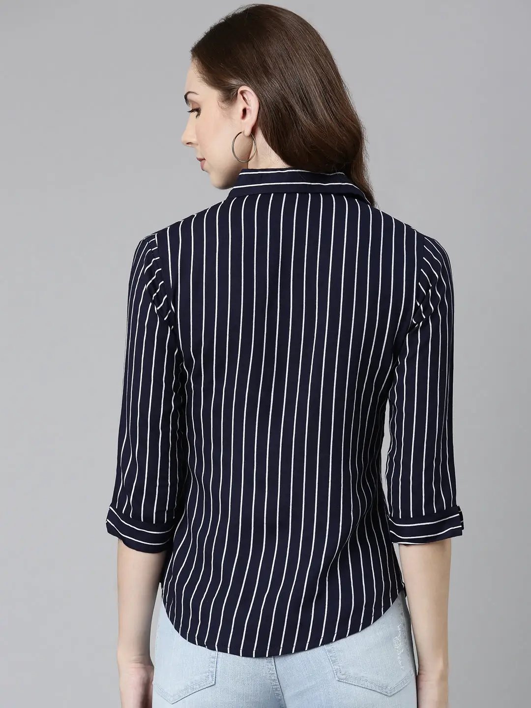 Women's Navy Blue Striped Shirt