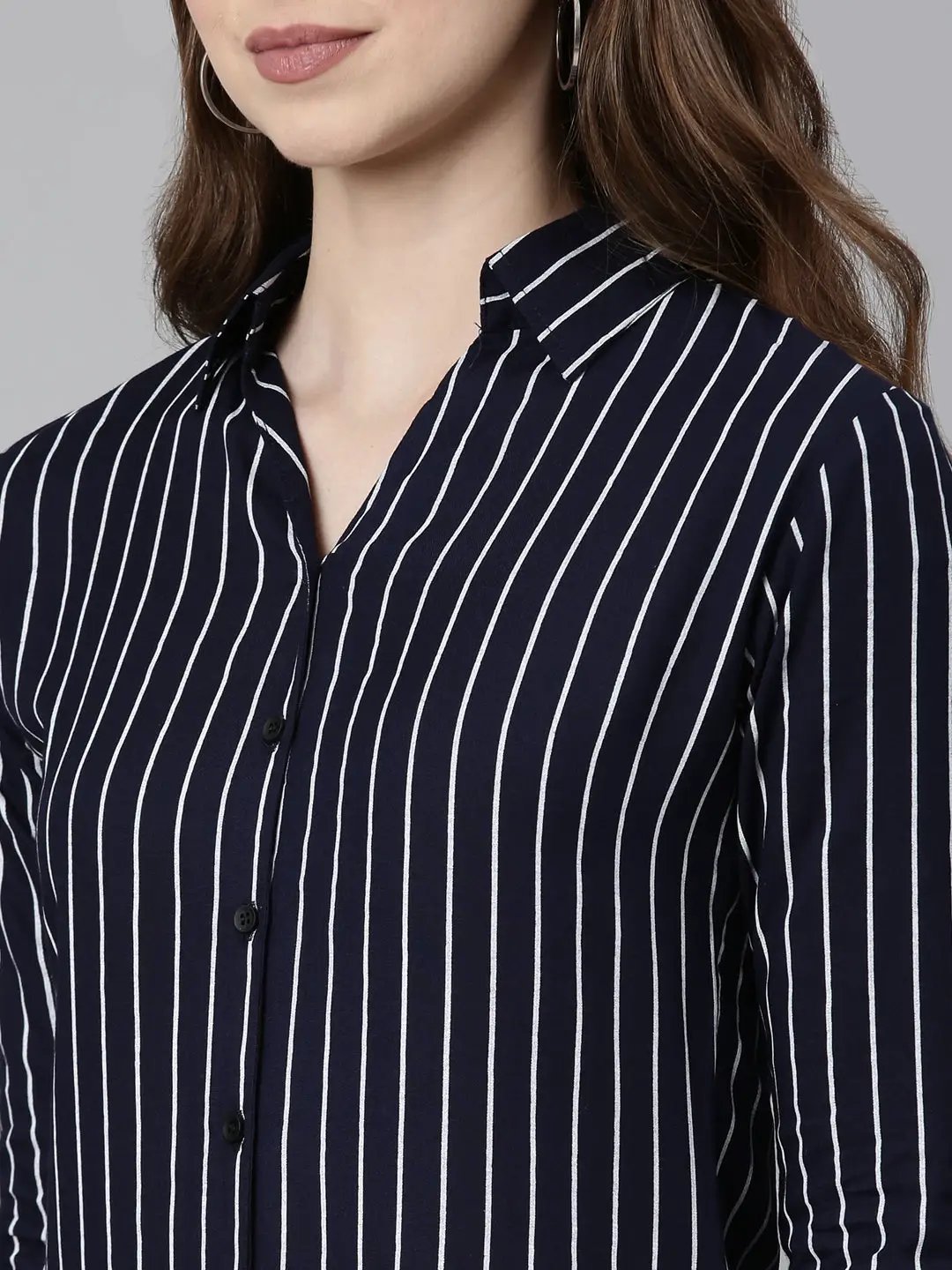 Women's Navy Blue Striped Shirt
