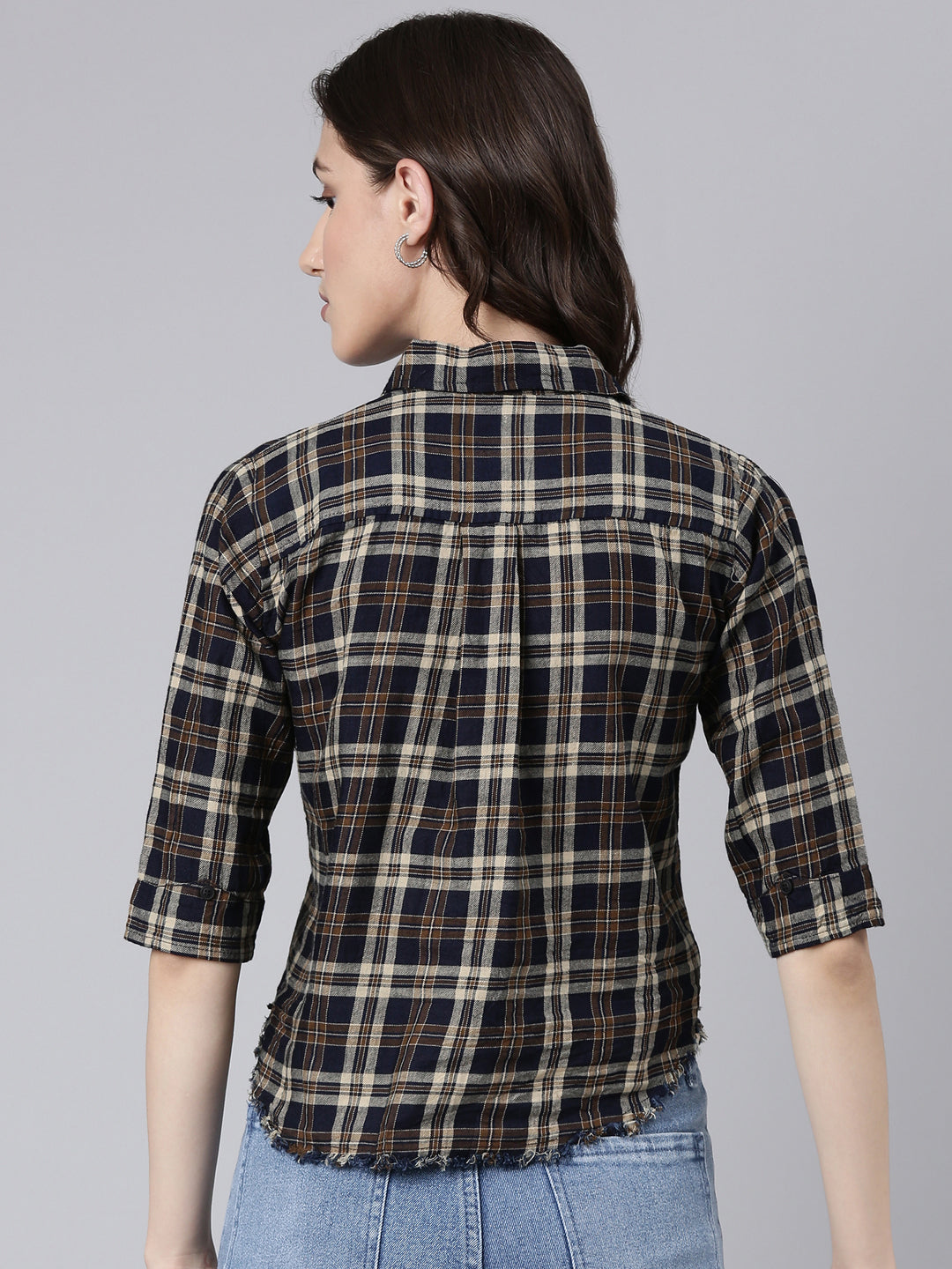 Women Navy Blue Checked Shirt