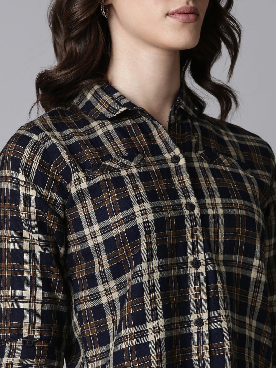 Women Navy Blue Checked Shirt