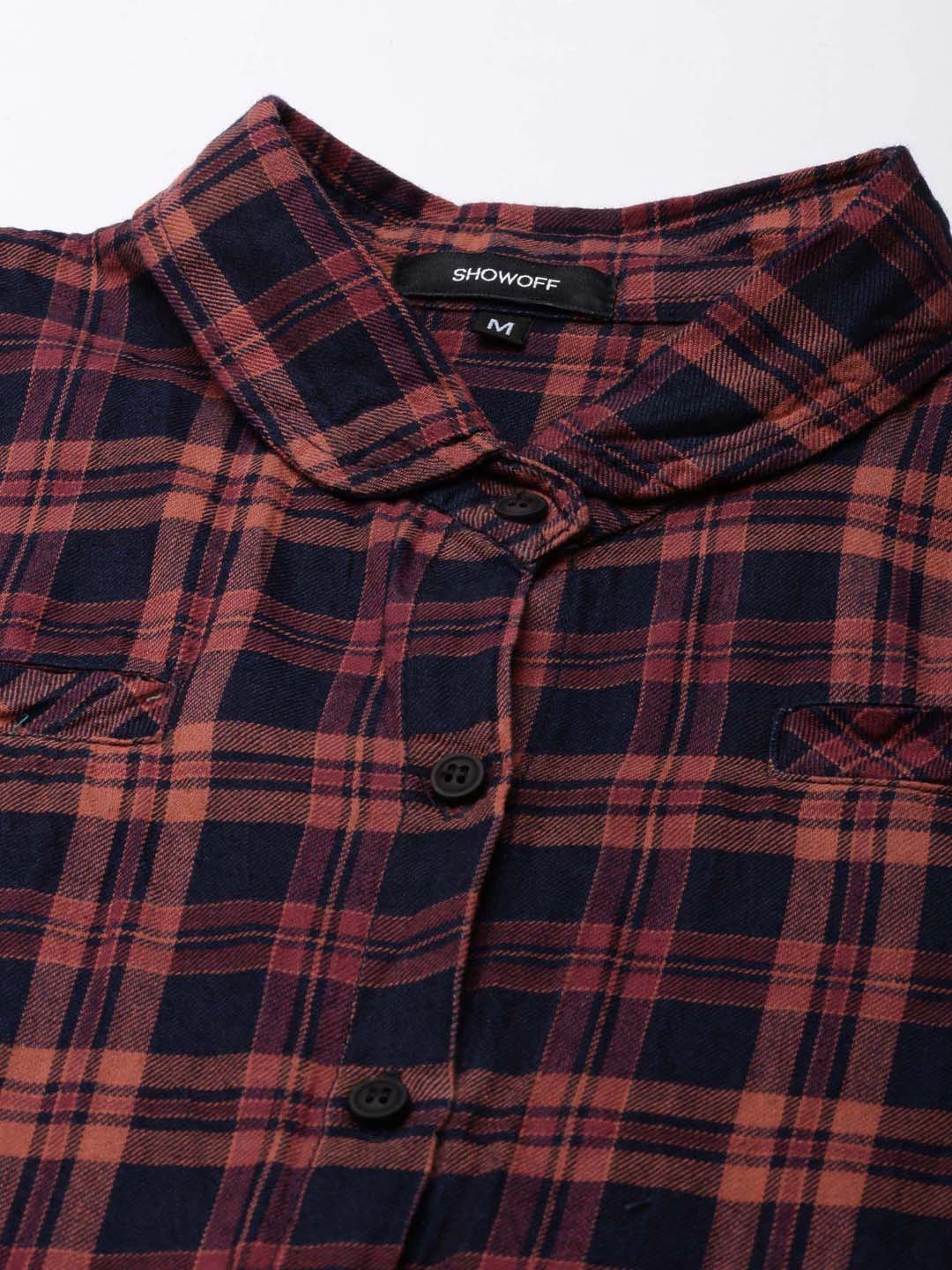 Women Navy Blue Checked Shirt