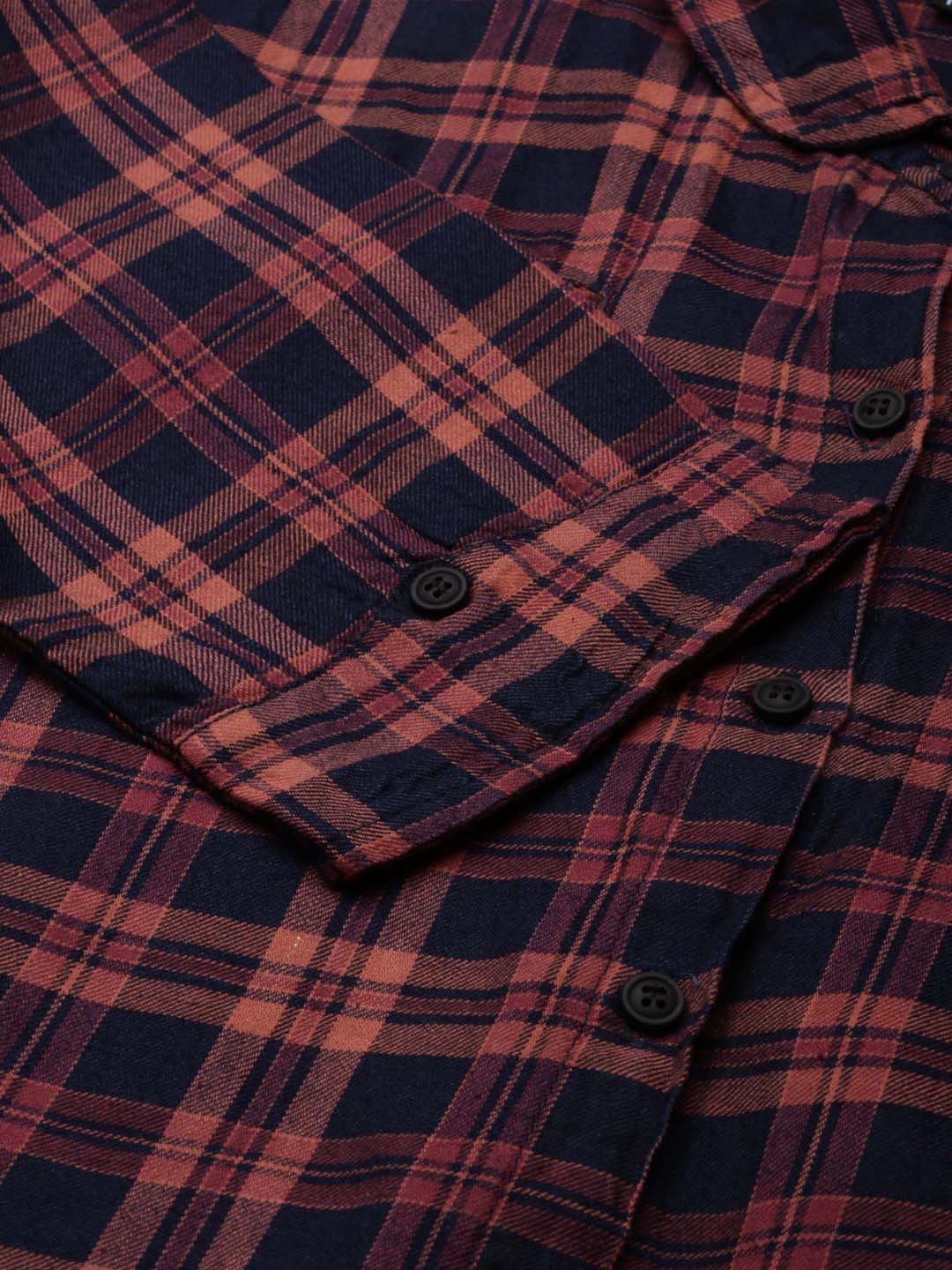 Women Navy Blue Checked Shirt