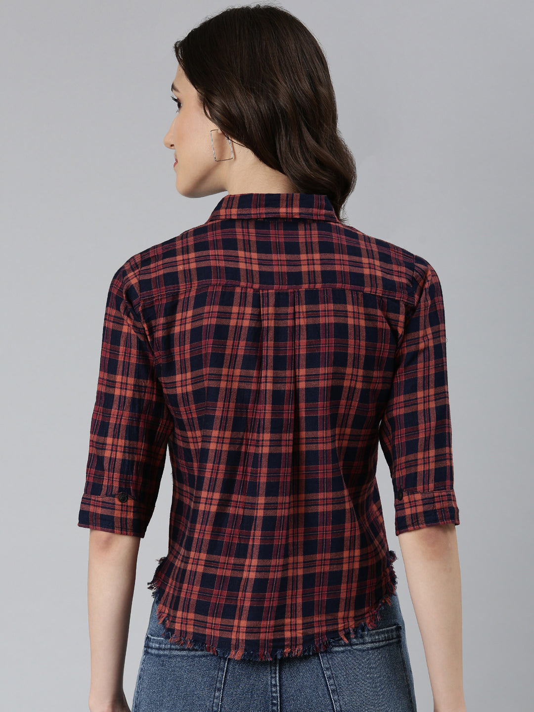 Women Navy Blue Checked Shirt