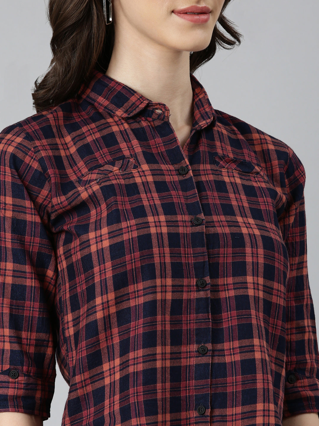 Women Navy Blue Checked Shirt