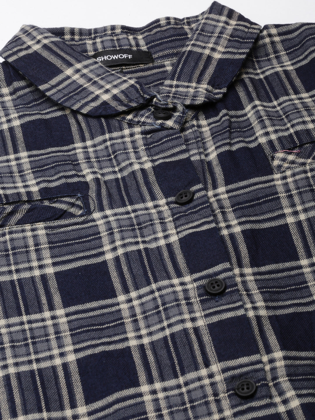 Women Navy Blue Checked Shirt