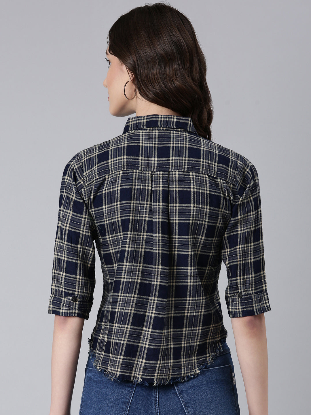 Women Navy Blue Checked Shirt