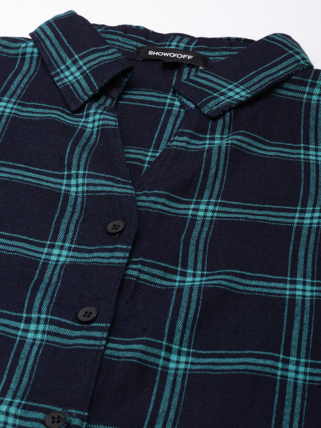 Women Navy Blue Checked Shirt