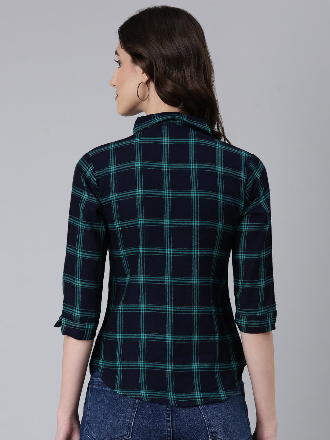 Women Navy Blue Checked Shirt