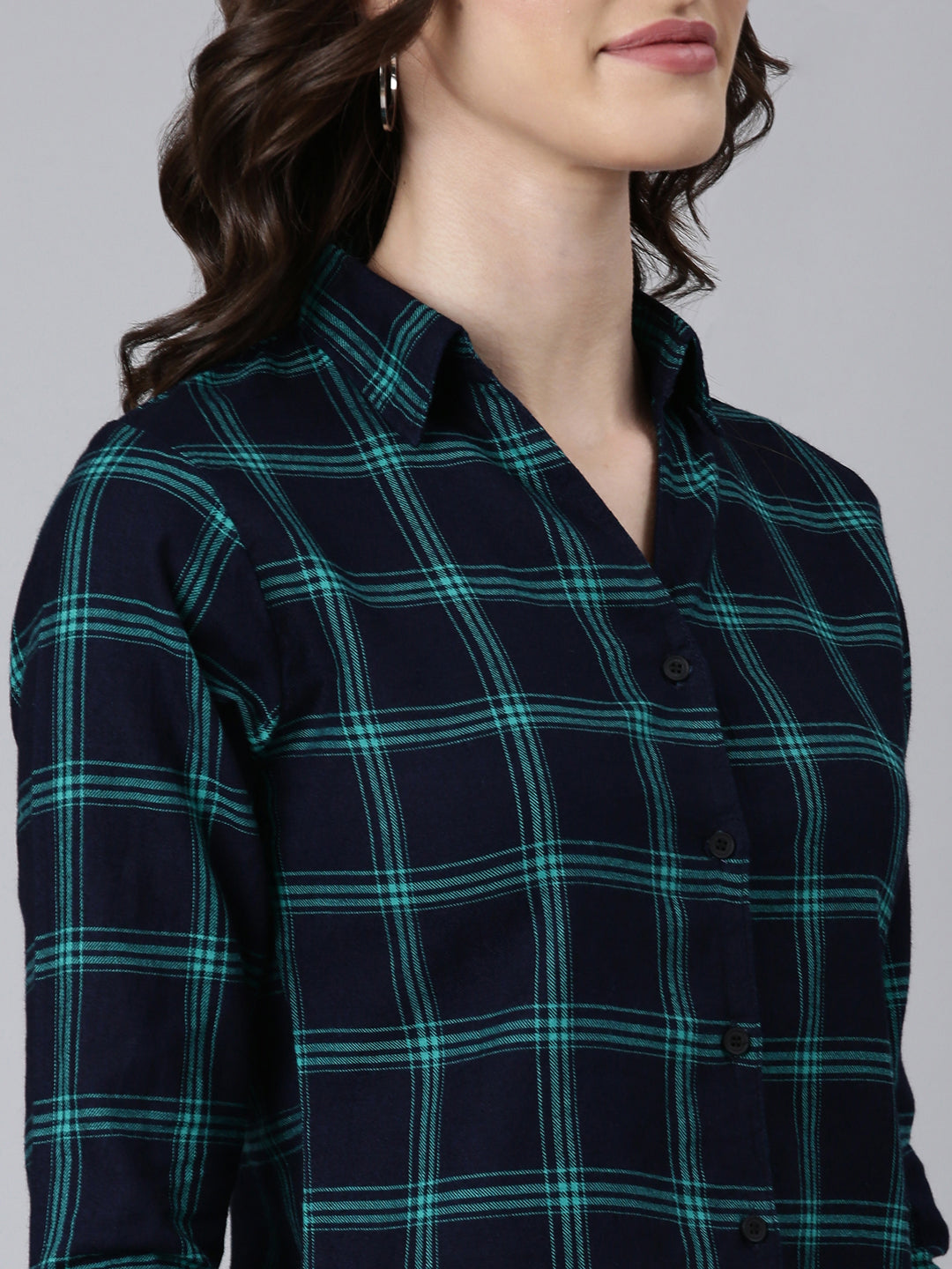 Women Navy Blue Checked Shirt