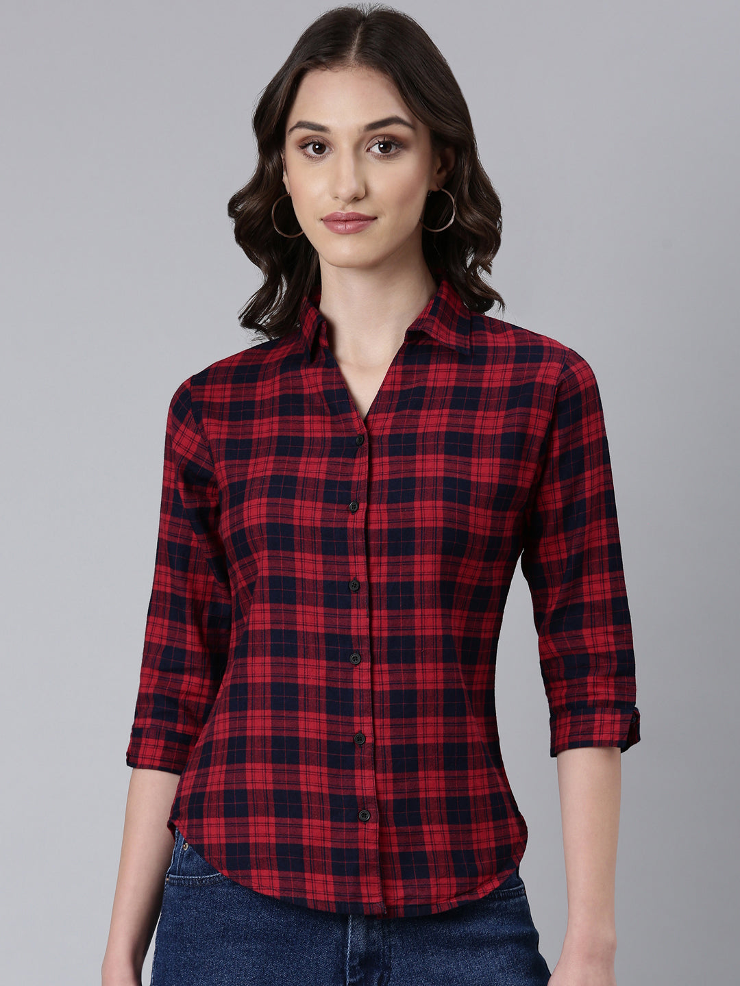 Women Red Checked Shirt