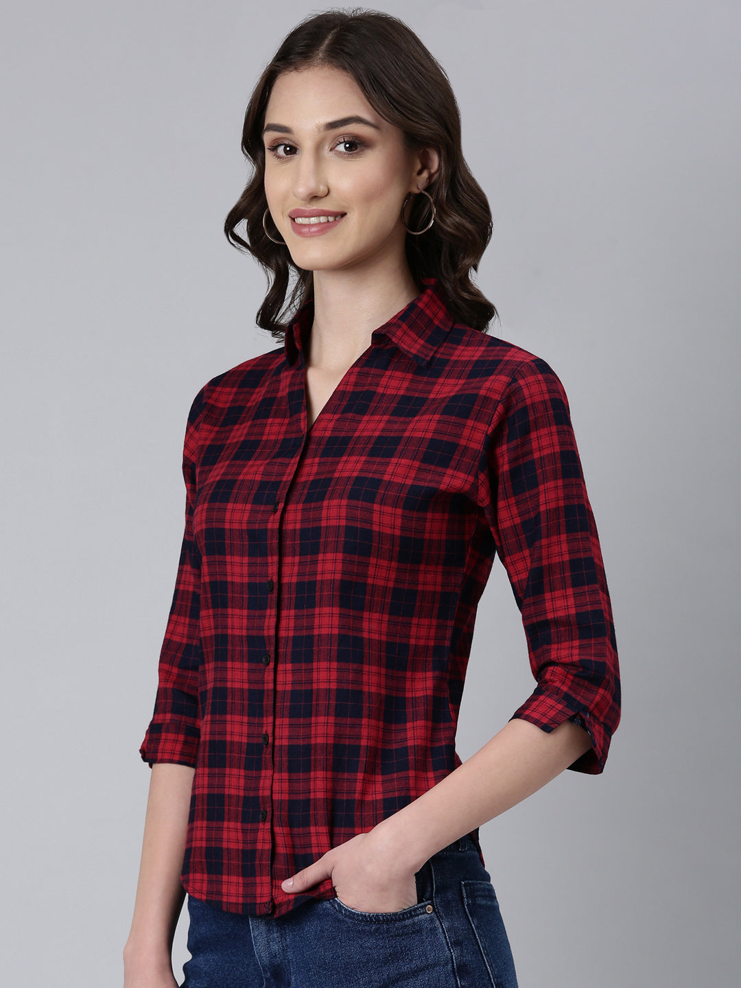 Women Red Checked Shirt