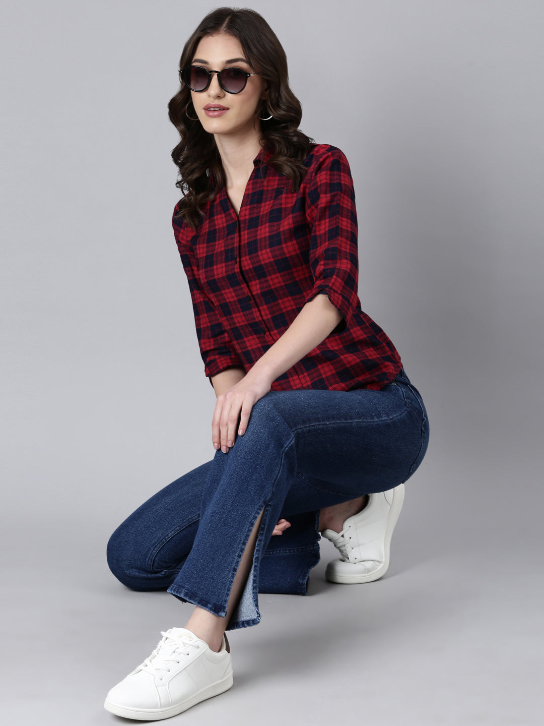 Women Red Checked Shirt