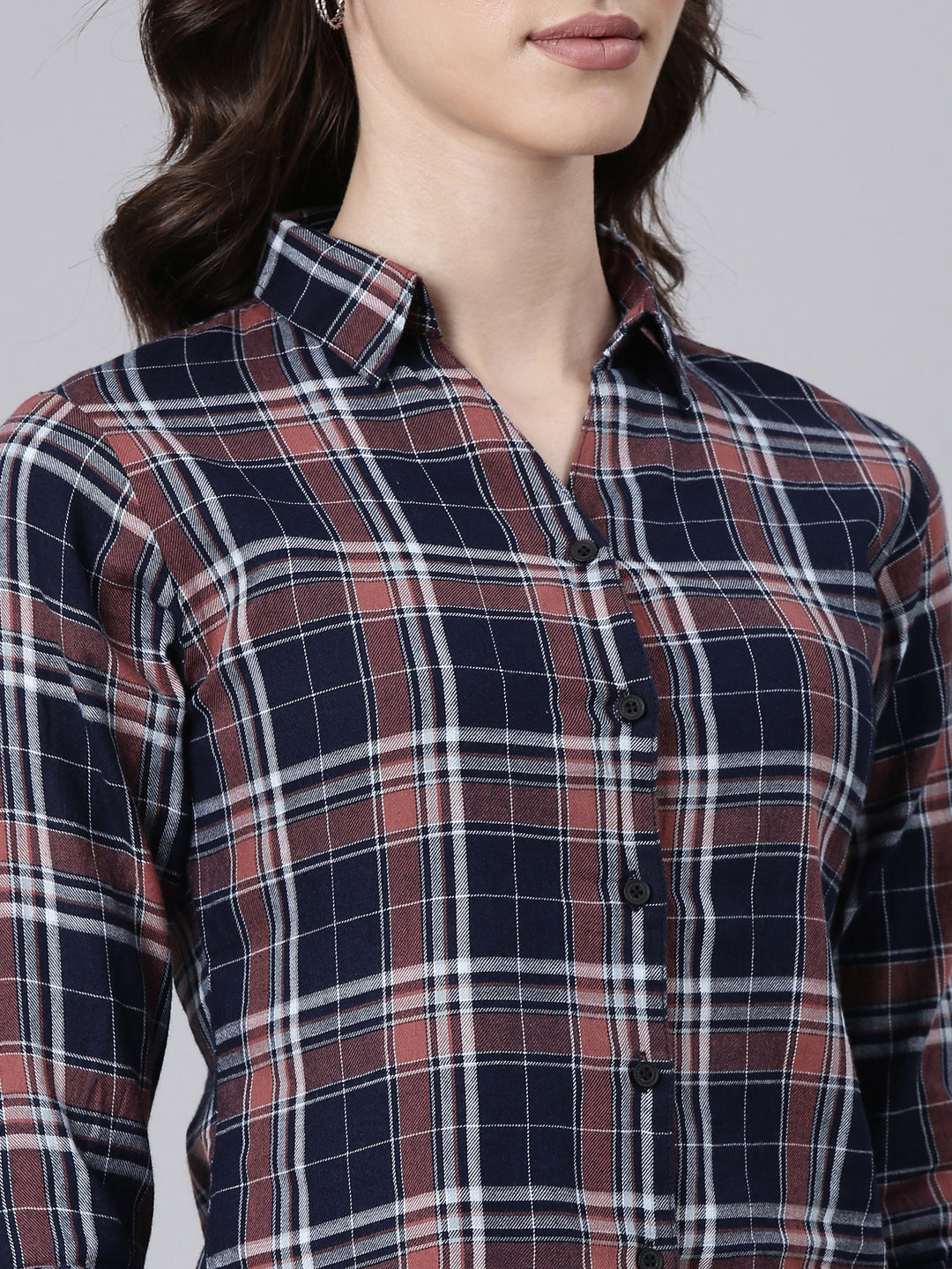 Women Navy Blue Checked Shirt