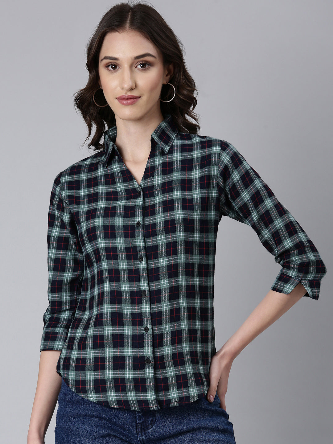 Women Sea Green Checked Shirt