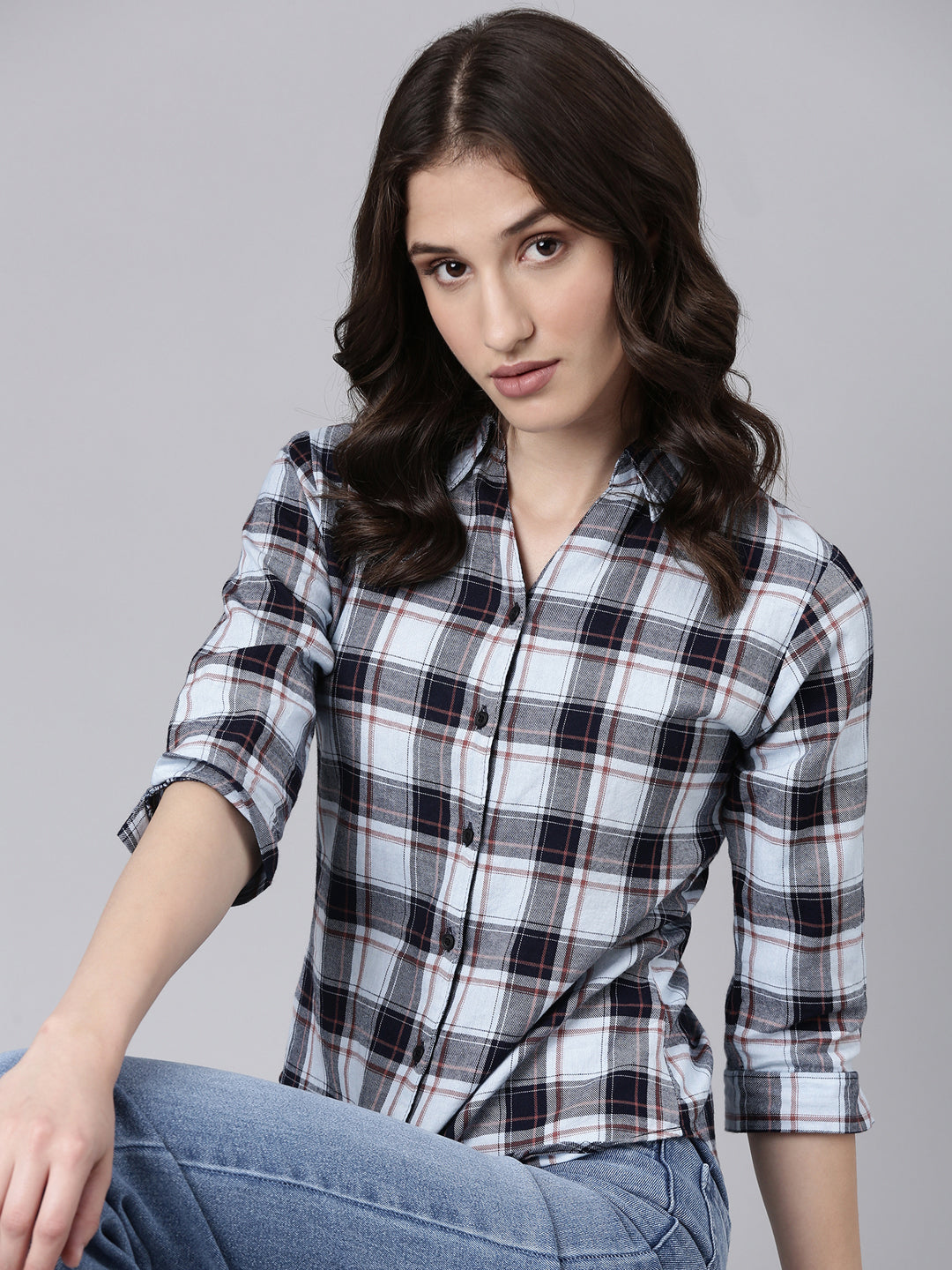 Women Blue Checked Shirt