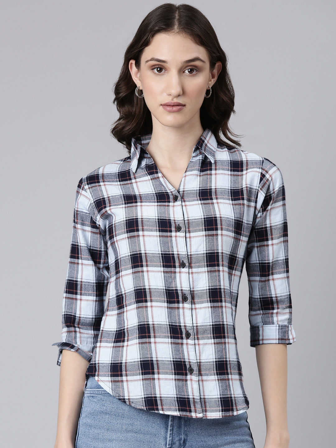 Women Blue Checked Shirt