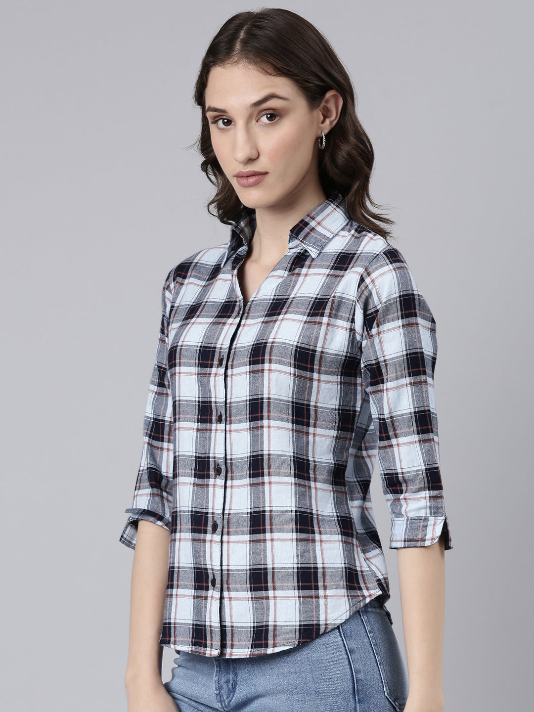 Women Blue Checked Shirt