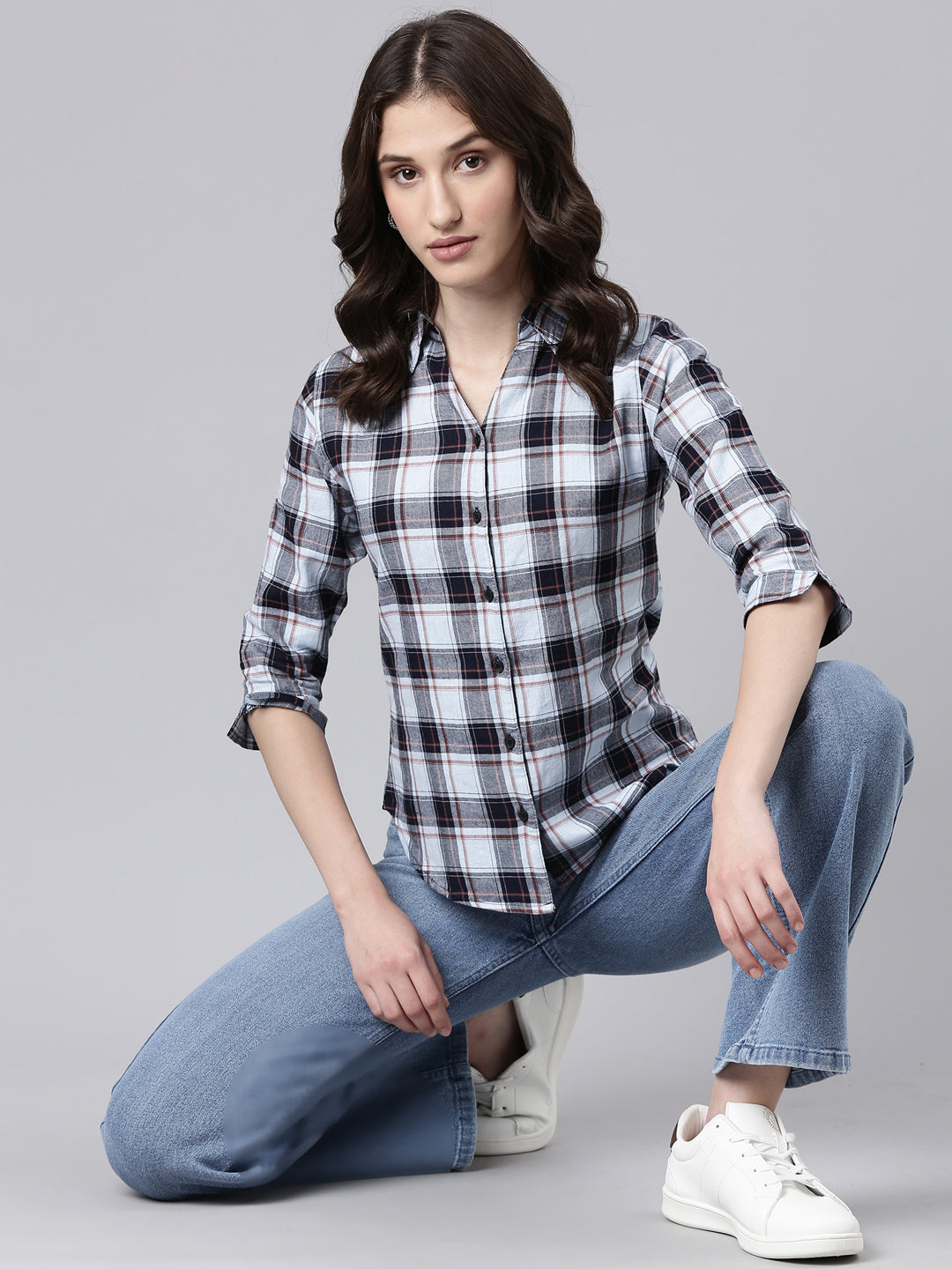 Women Blue Checked Shirt