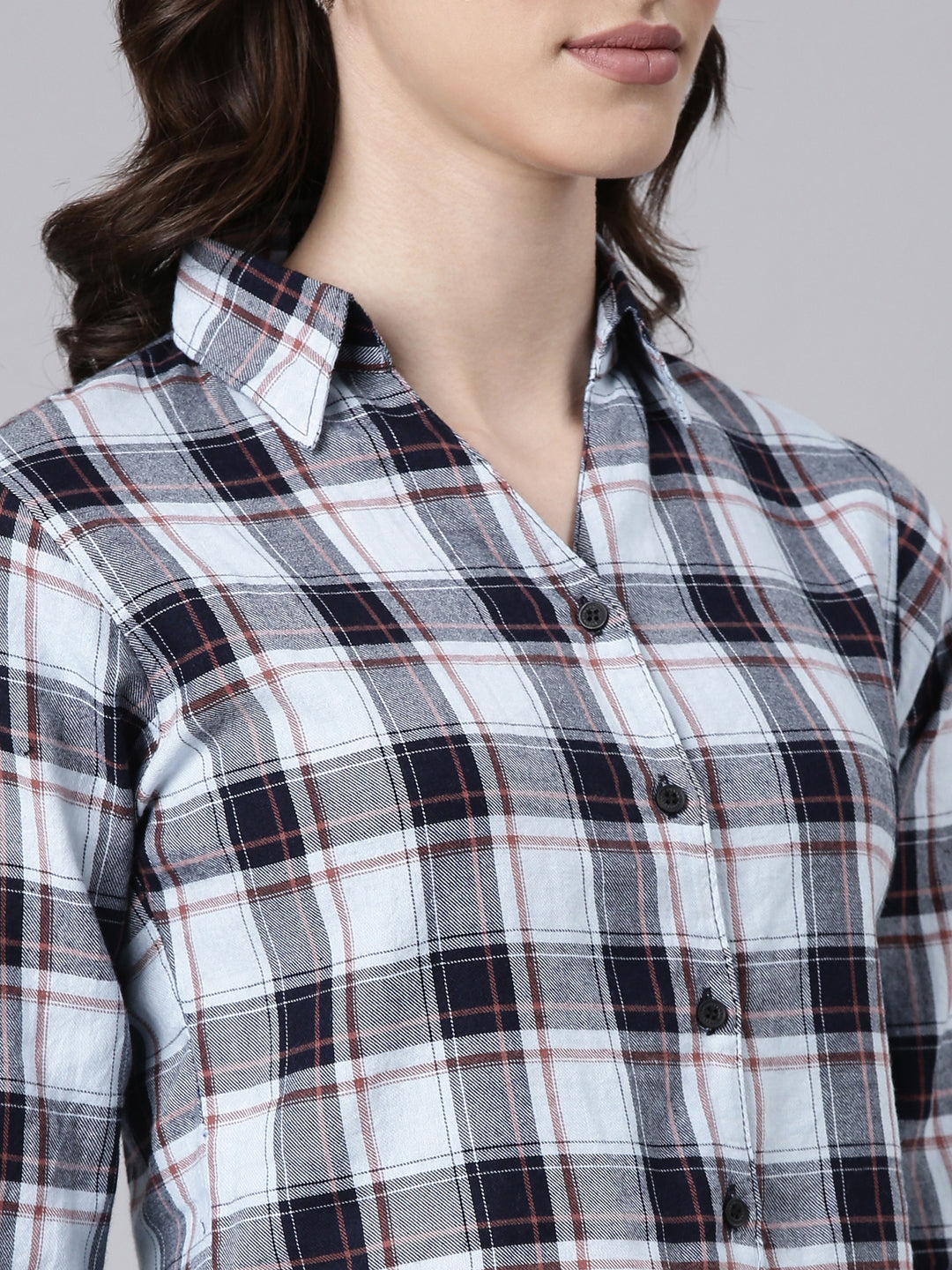 Women Blue Checked Shirt