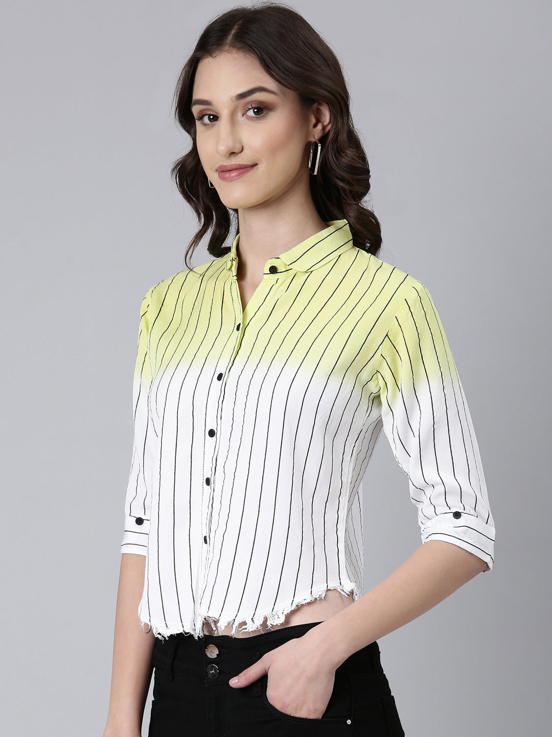 Women Yellow Striped Shirt