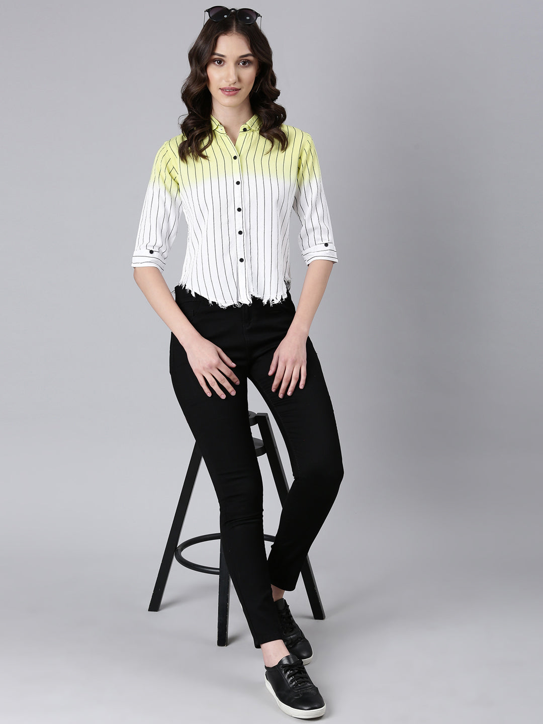 Women Yellow Striped Shirt