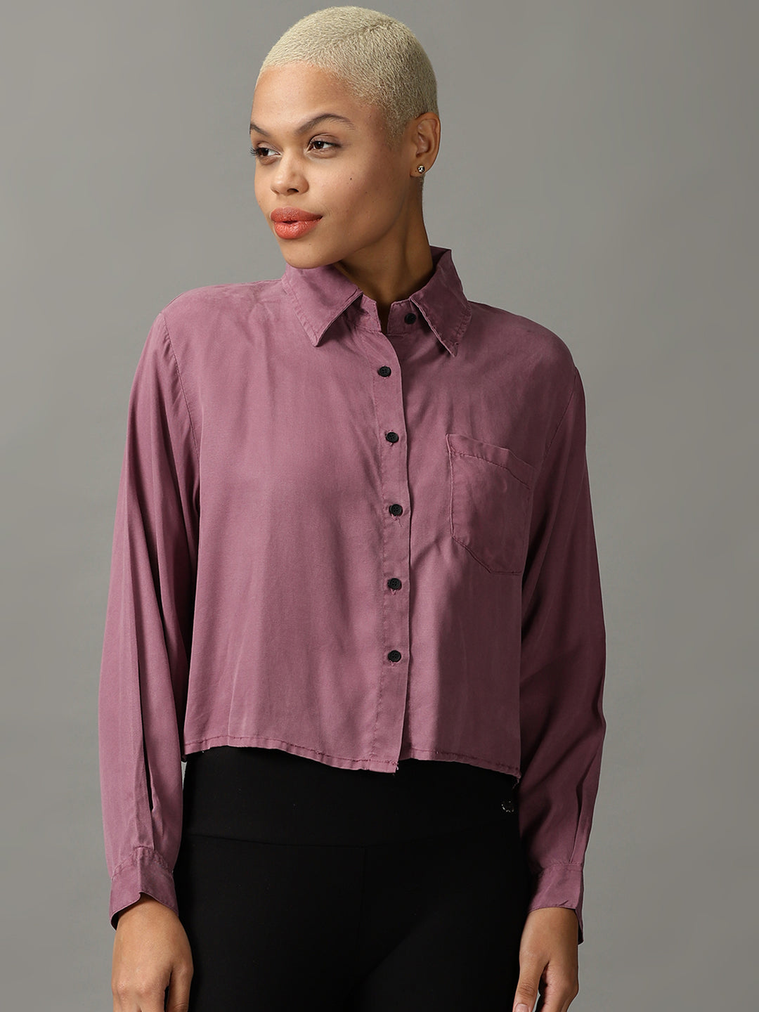 Women's Violet Solid Crop Shirt