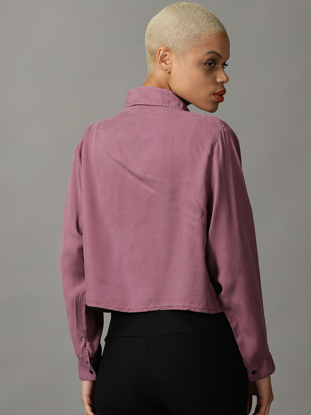 Women's Violet Solid Crop Shirt