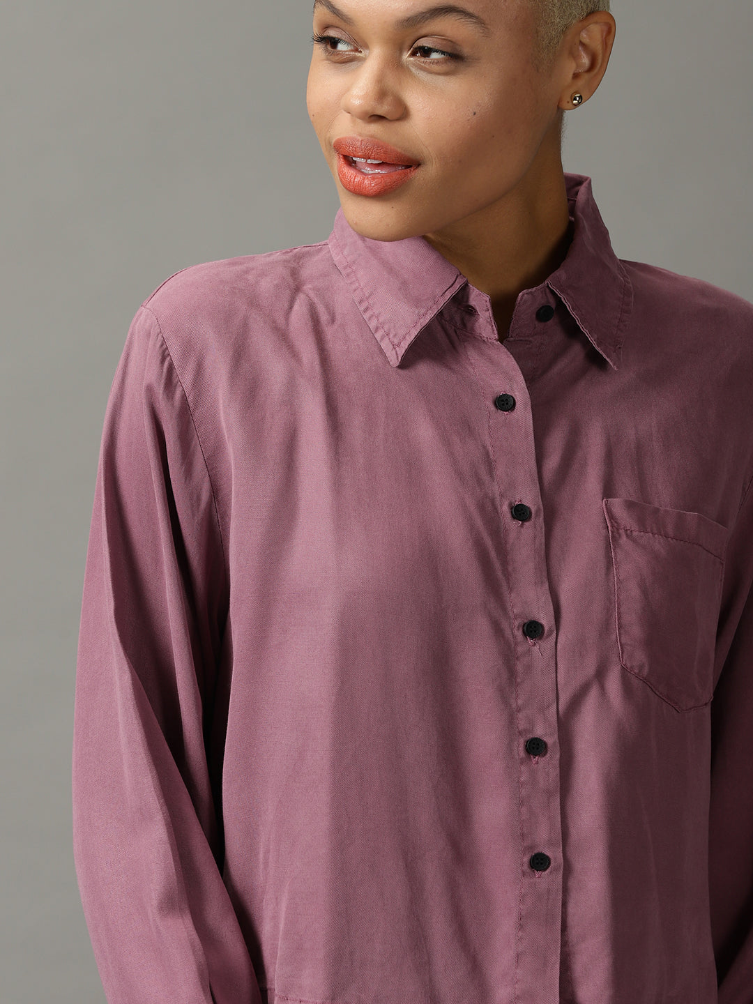 Women's Violet Solid Crop Shirt