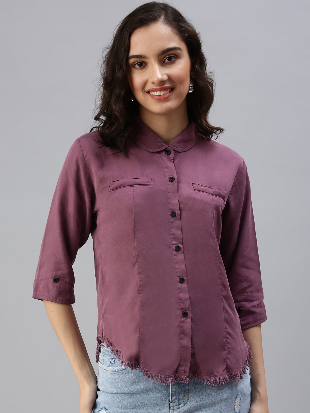 Women's Grey Solid Casual Shirts