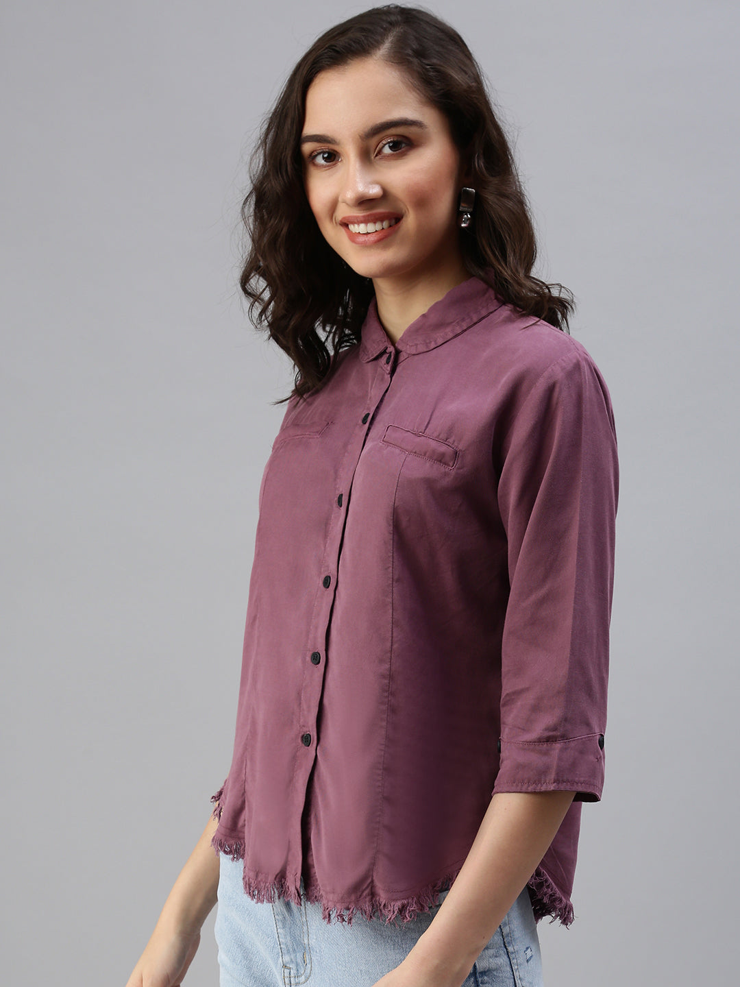 Women's Grey Solid Casual Shirts