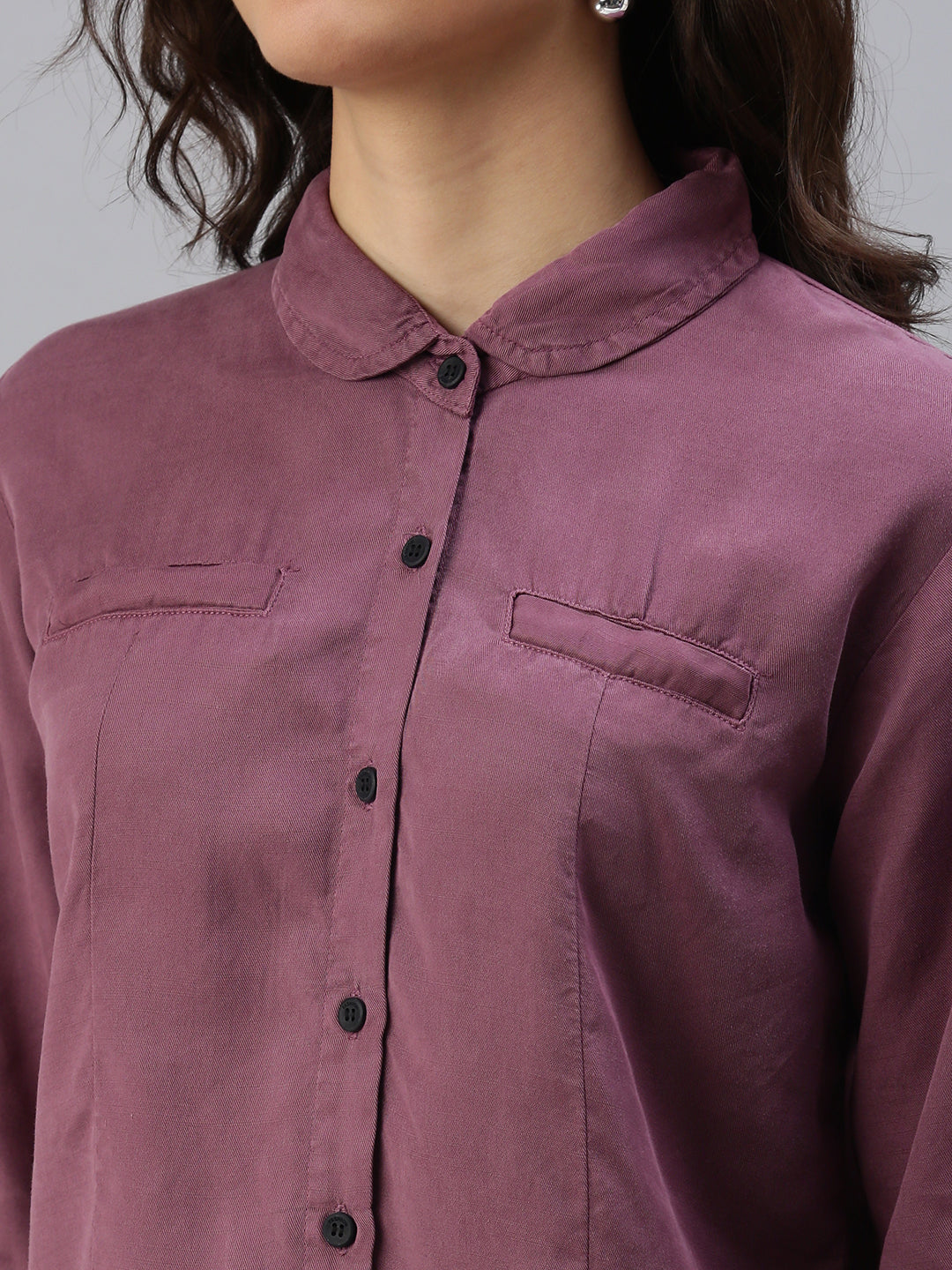 Women's Grey Solid Casual Shirts