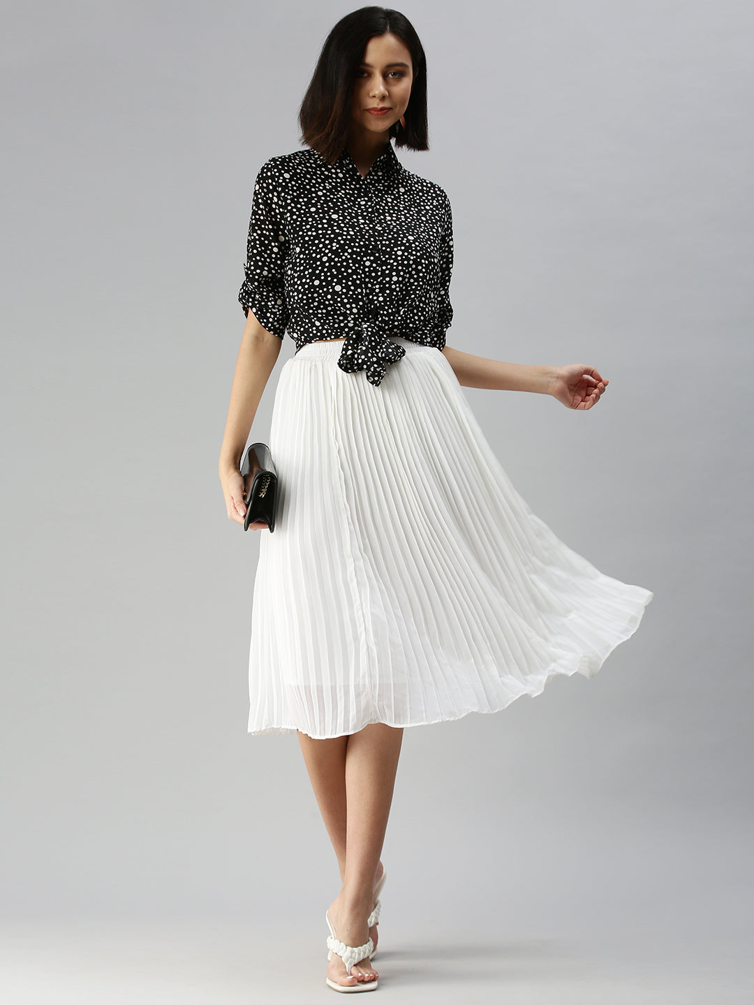 Women's Black Micro Ditsy Printed Shirt Style Top