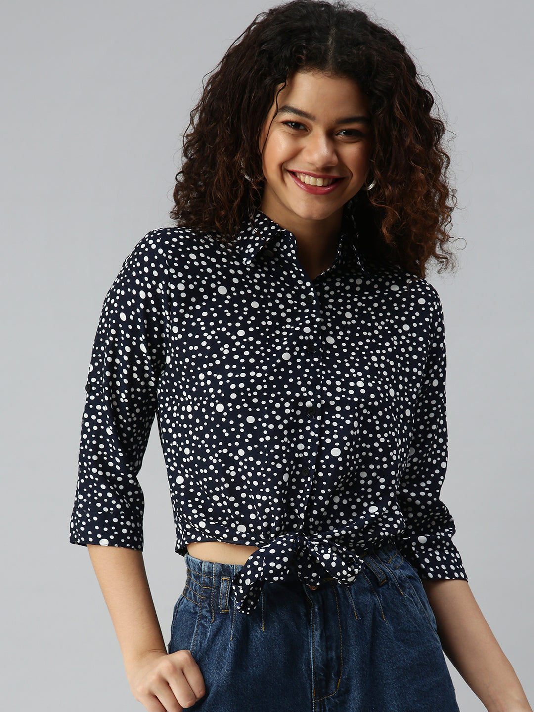 Women's Printed Navy Blue Top