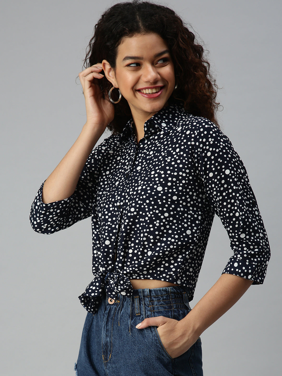 Women's Printed Navy Blue Top