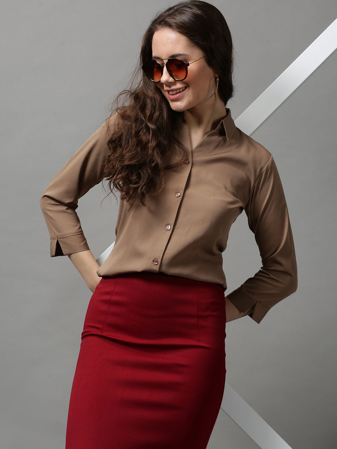 Women's Coffee Brown Solid Shirt